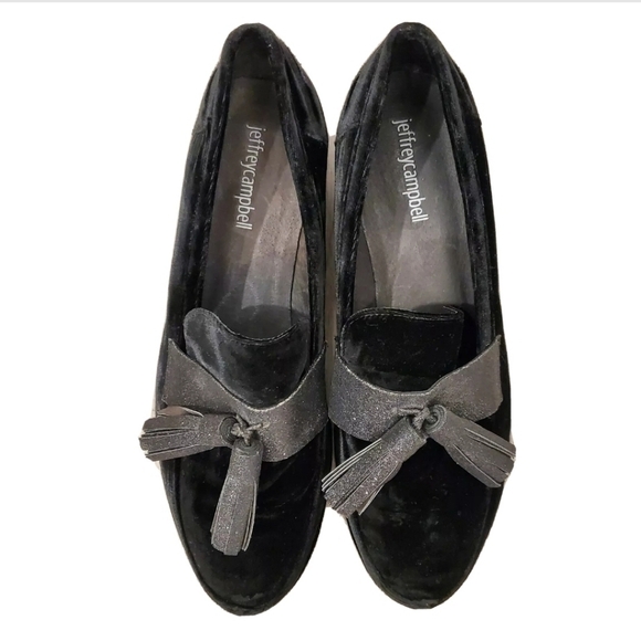 NEW JEFFREY CAMPBELL LEDGER BLACK VELVET LOAFERS - Picture 1 of 7